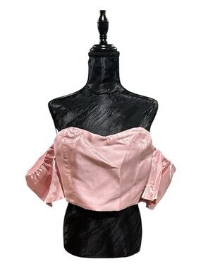 Forever 21 Blush Pink Off-Shoulder Satin Crop Top